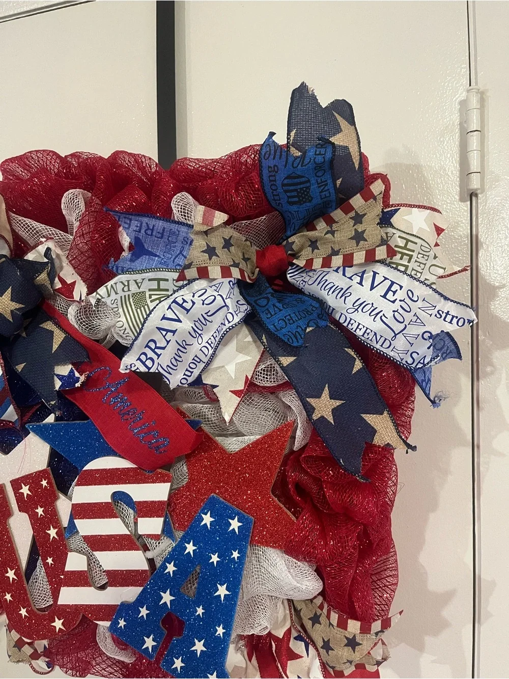 Patriotic Red, White & Blue Holiday Wreath - USA Stars and Stripes